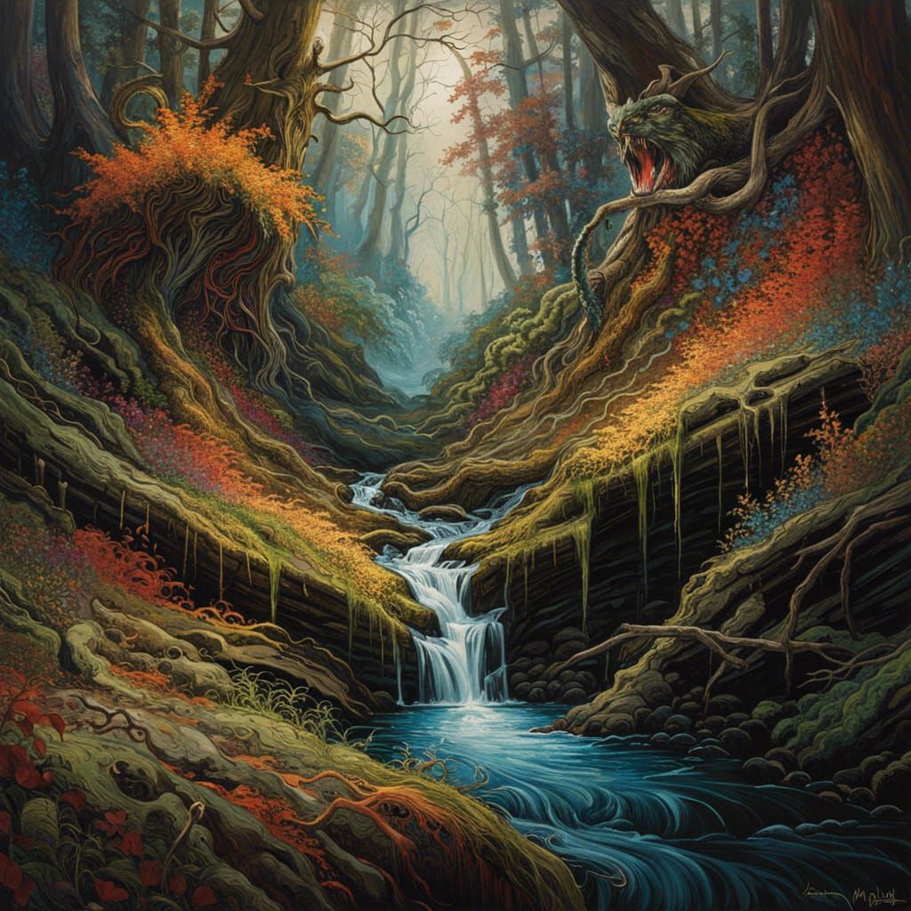 Forest Sprite in Swirling Ink Flow