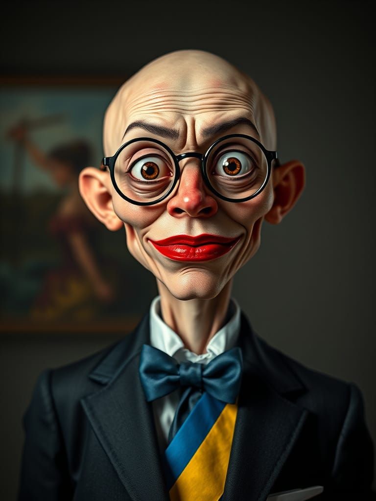 Surreal Portrait of Bald Figure With Exaggerated Features