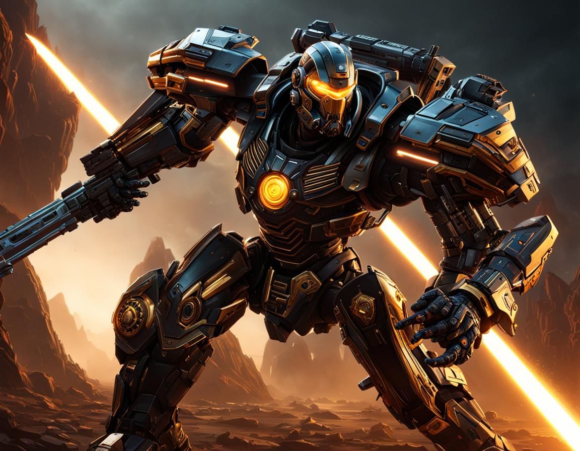 Robotic Space Pirate-Cyborg in Black Chrome Armor