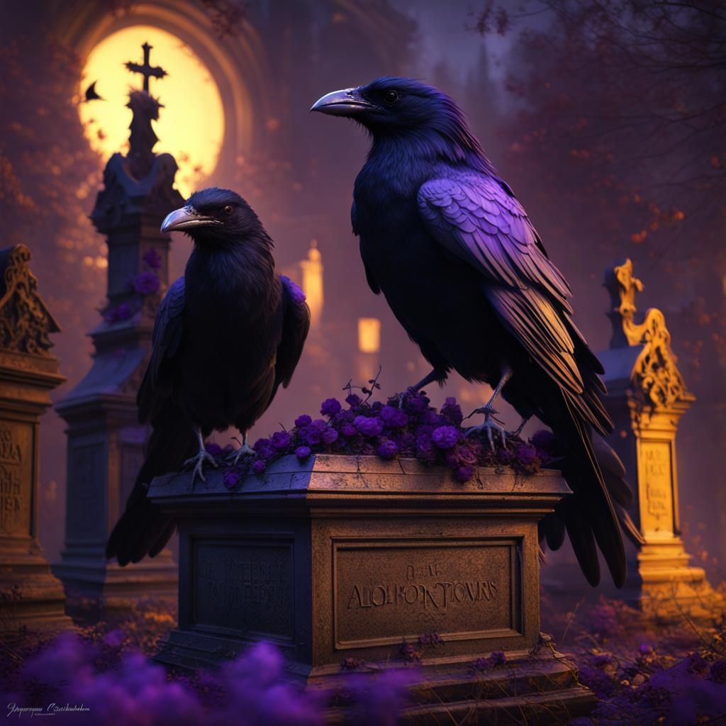 Ravens in Cemetery: Dark Fantasy Concept Art