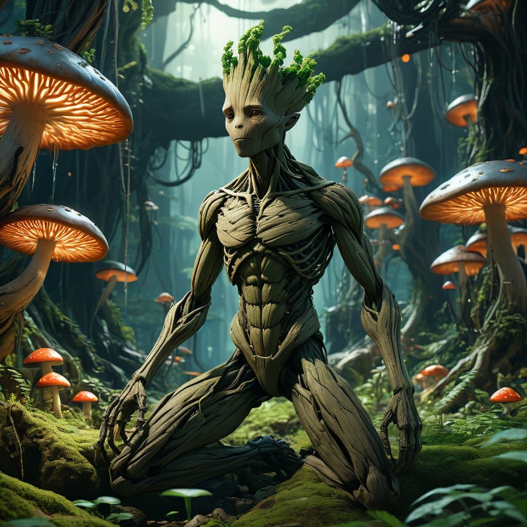 Majestic Groot in Vibrant Fantasy Forest