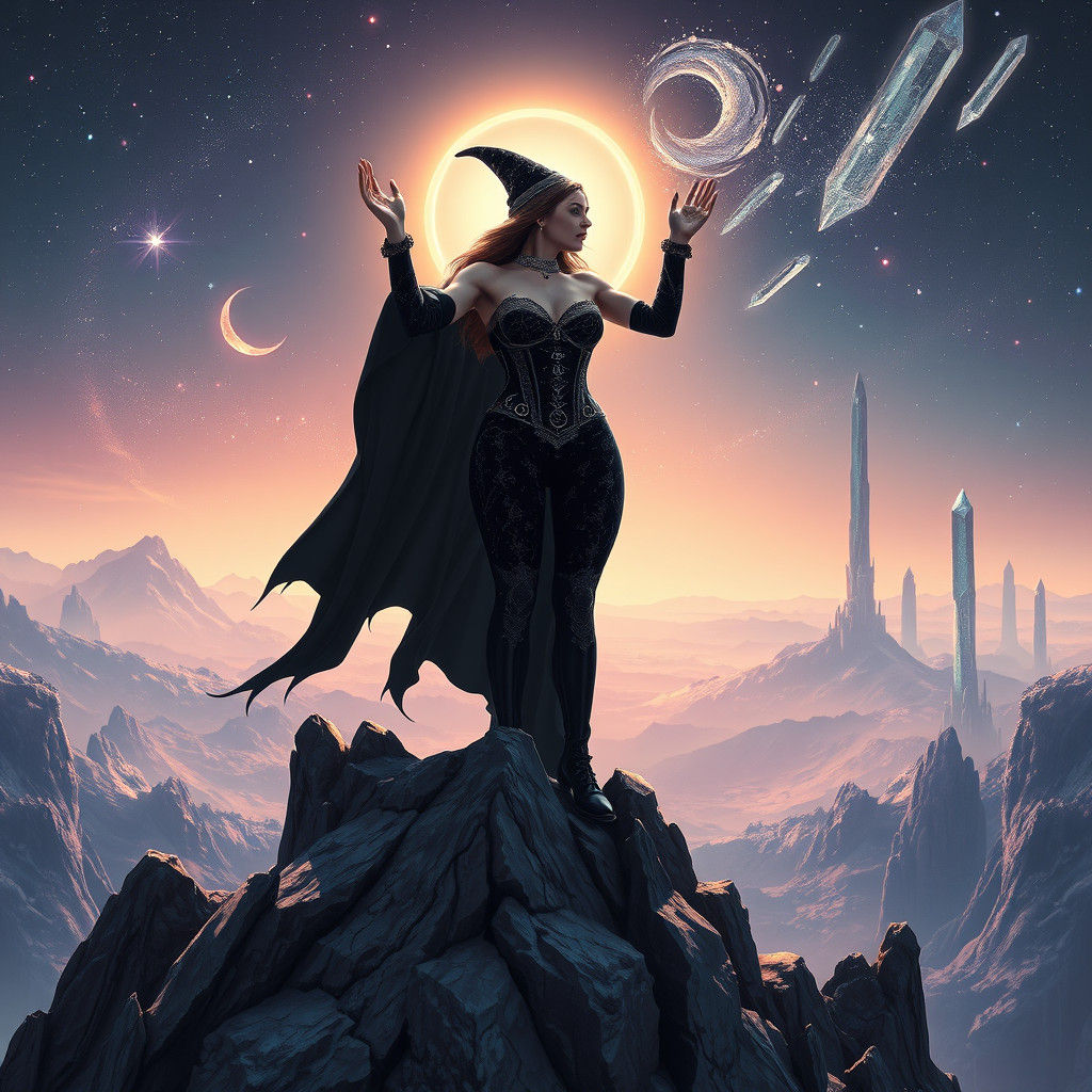 Space Witch Conjuring Stardust on Alien Planet