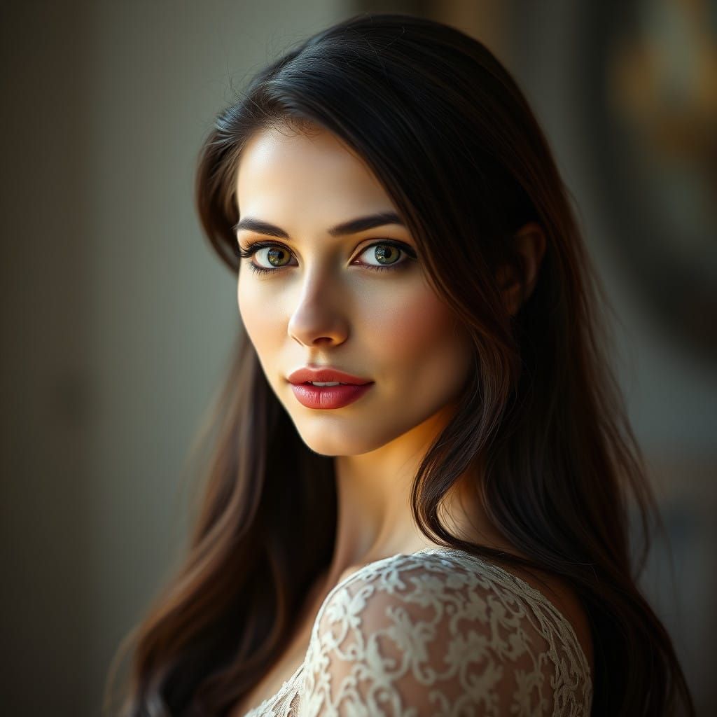 Woman in Elegant Lace Gown