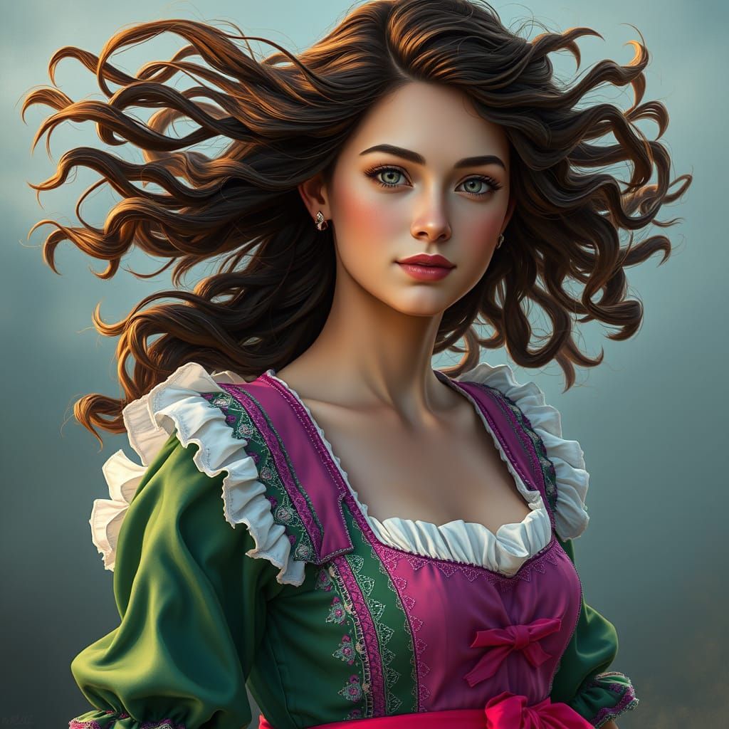 Enchanted Dirndl Maiden in Whimsical Wonderland