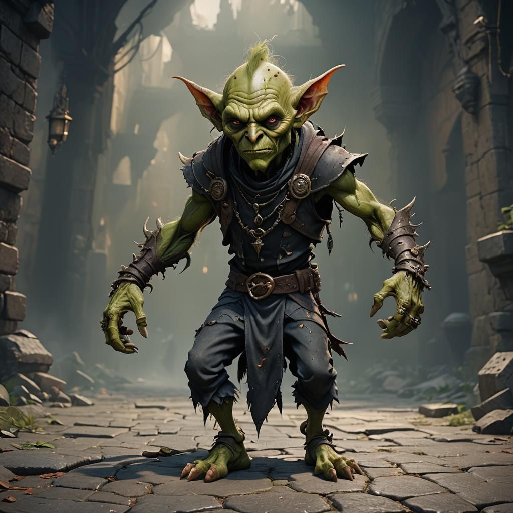 Feeble Evil Goblin with Scars, Detailed Matte Painting