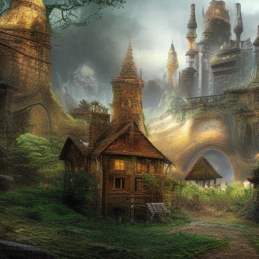 Fantastical Cottage: Detailed Matte Painting in Deep Color