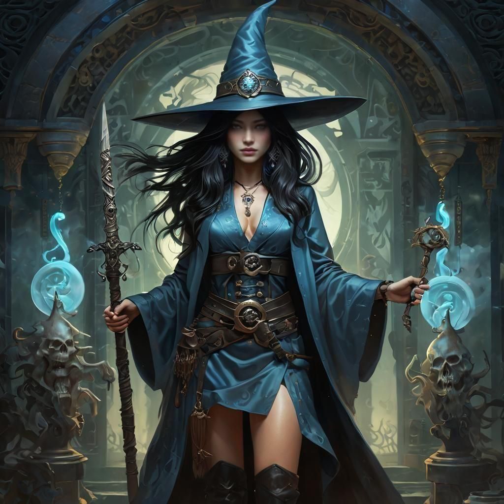Futuristic Witch Mercenary in Art Nouveau Style
