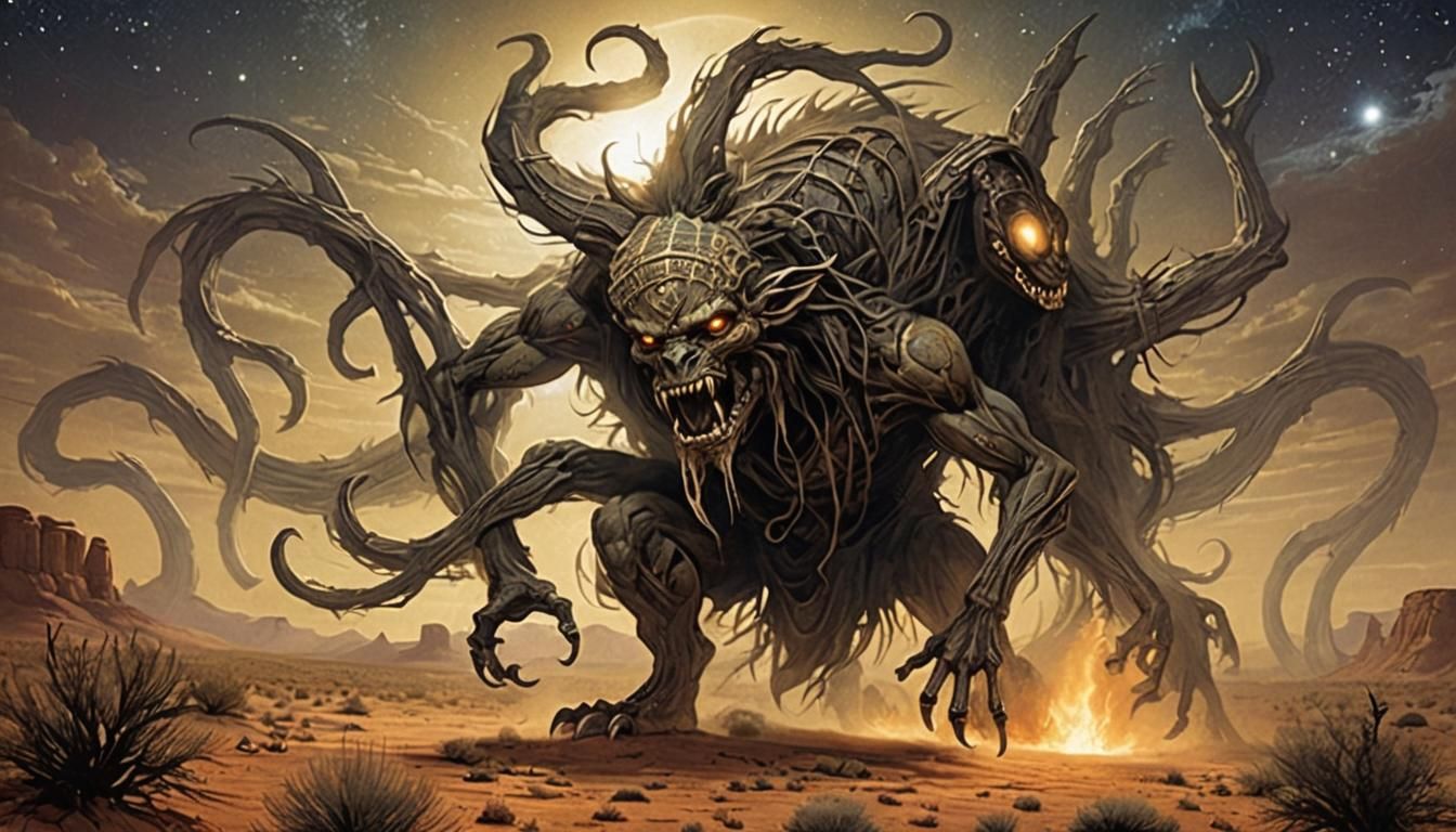 Skinwalker of Navajo Mythology in Dark Fantasy Style