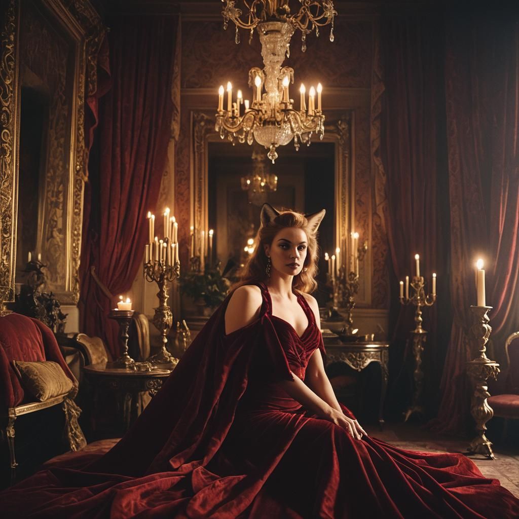 Seductive Fox Poses in Lavish Boudoir: Cinematic Film