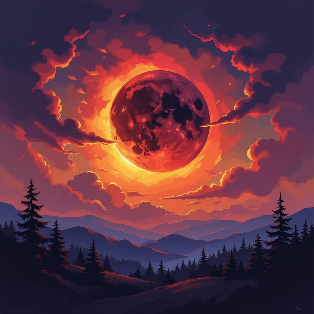 Epic Impressionist Lunar Eclipse Masterpiece