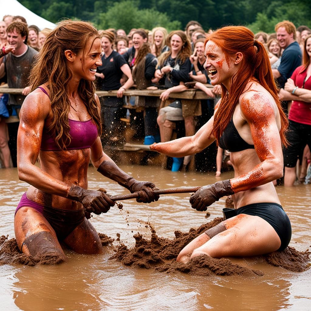 Hermione Granger and Ginny Weasley mud wrestling in a bikini