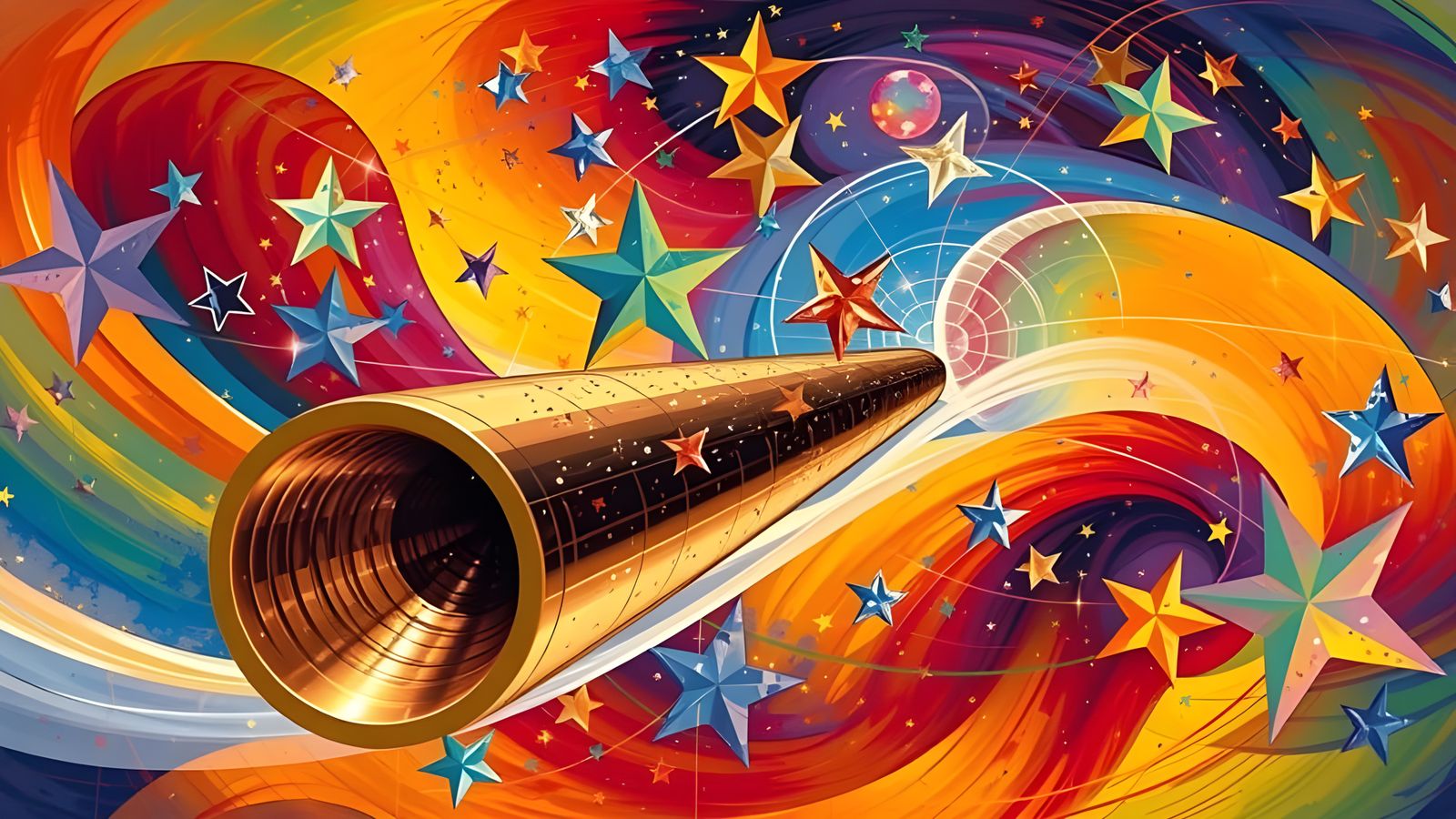 Reflective Cylinder Mirrored in Kandinsky Star Swirls