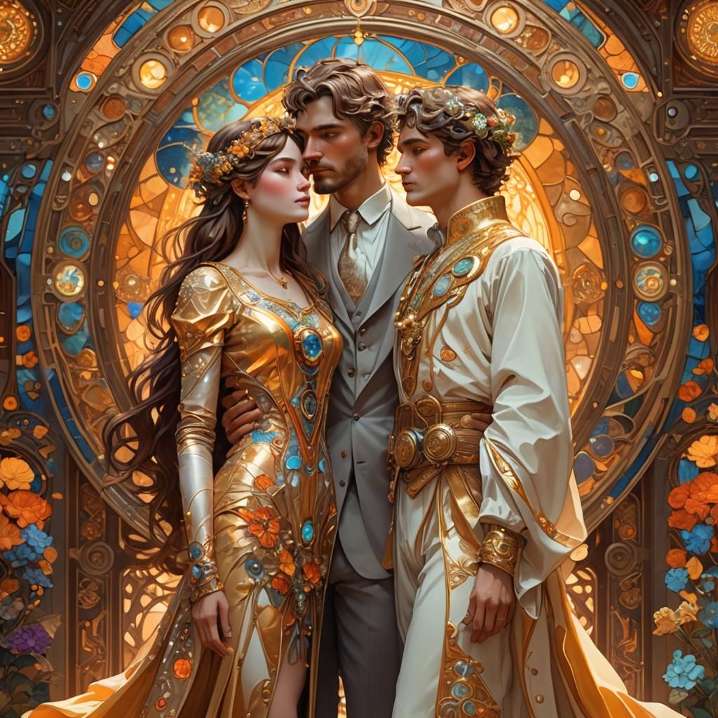 Married Couple in Magical World, Klimt Style