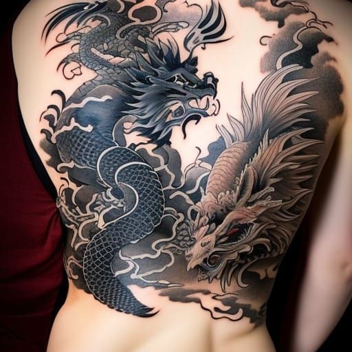 Dragon and Tiger Irezumi Tattoo in Japanese Style