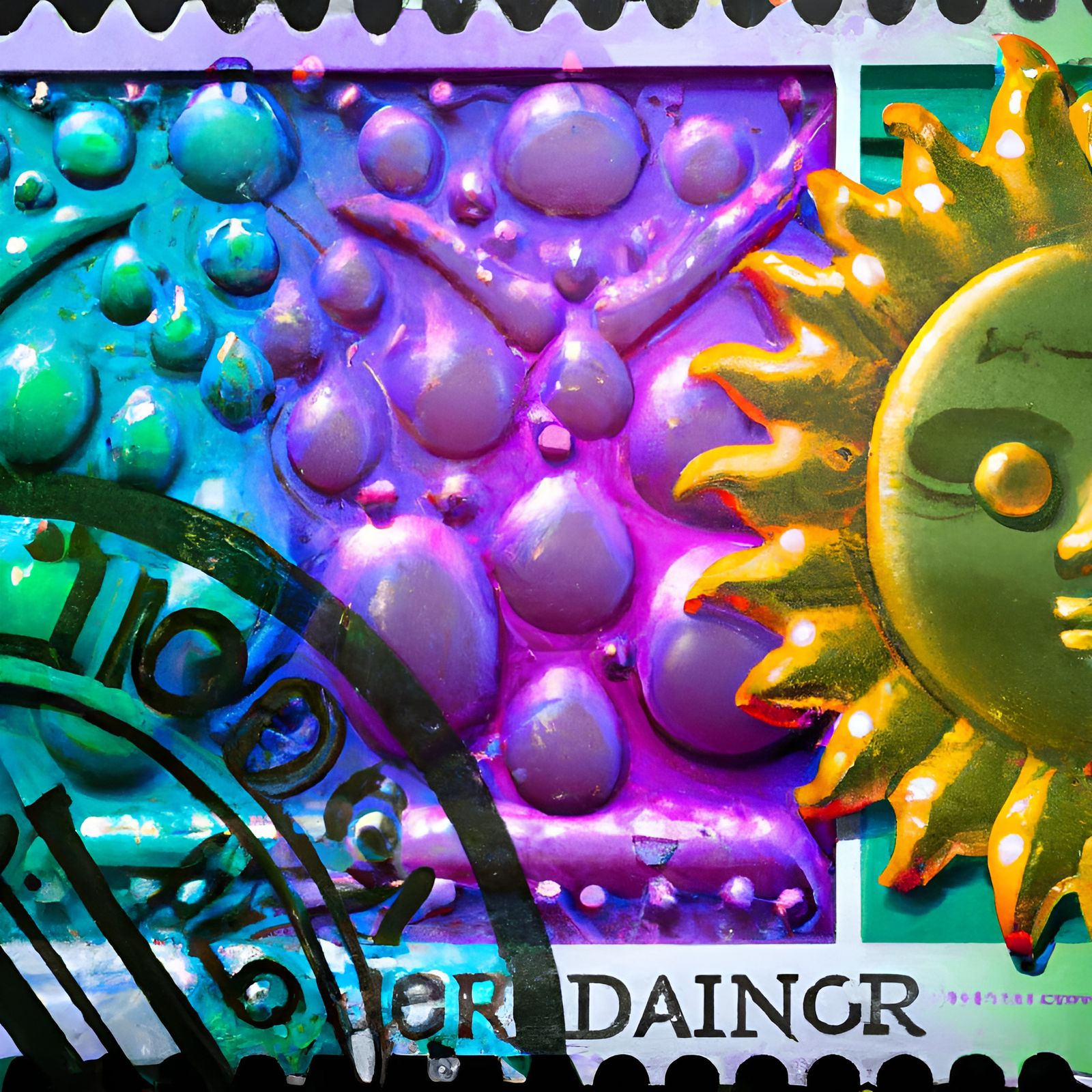 Colorful Postage Stamp with Dewdrop Illustration