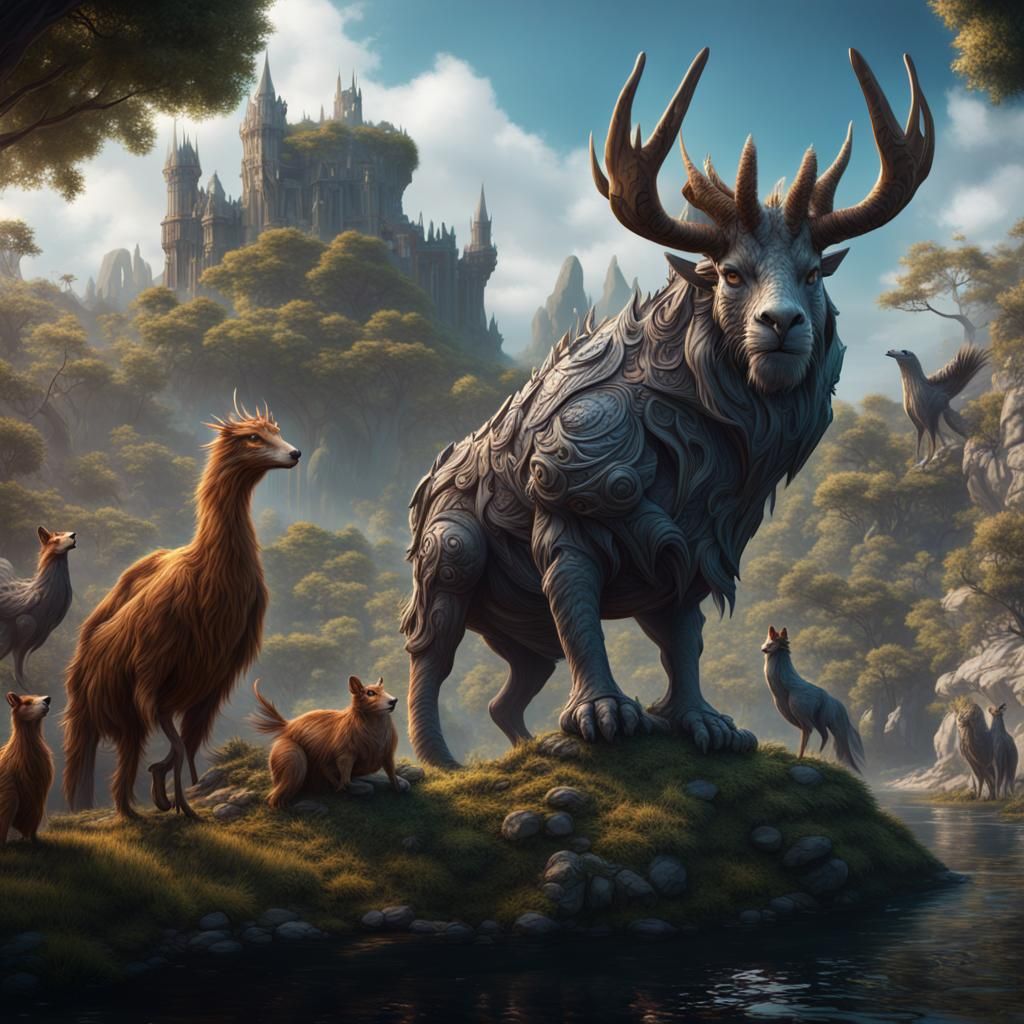 Fantastical Animals in Detailed Matte Painting
