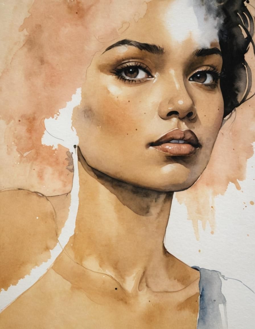Stylized Watercolor Portrait in Earthy Tones