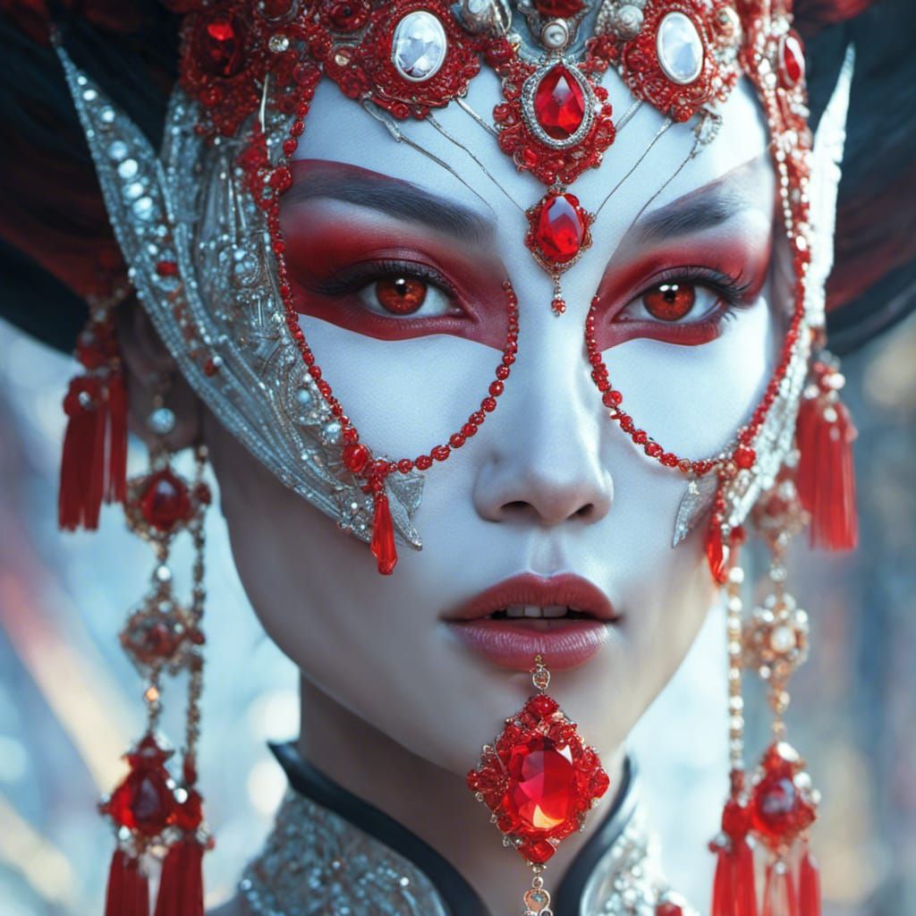 Intricate Alien Woman in Red, Digital Art