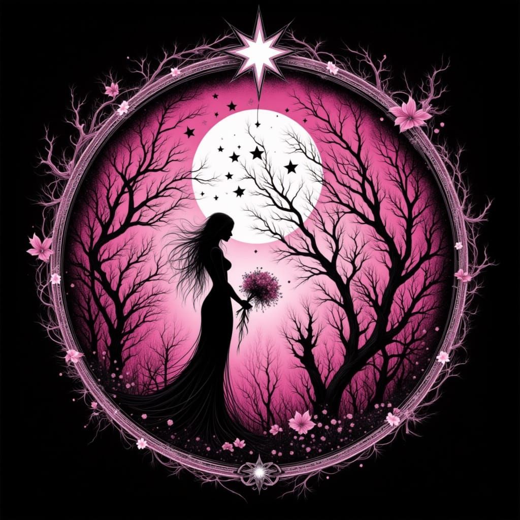 Star and Crescent Moon in Circle with Gold Filigree