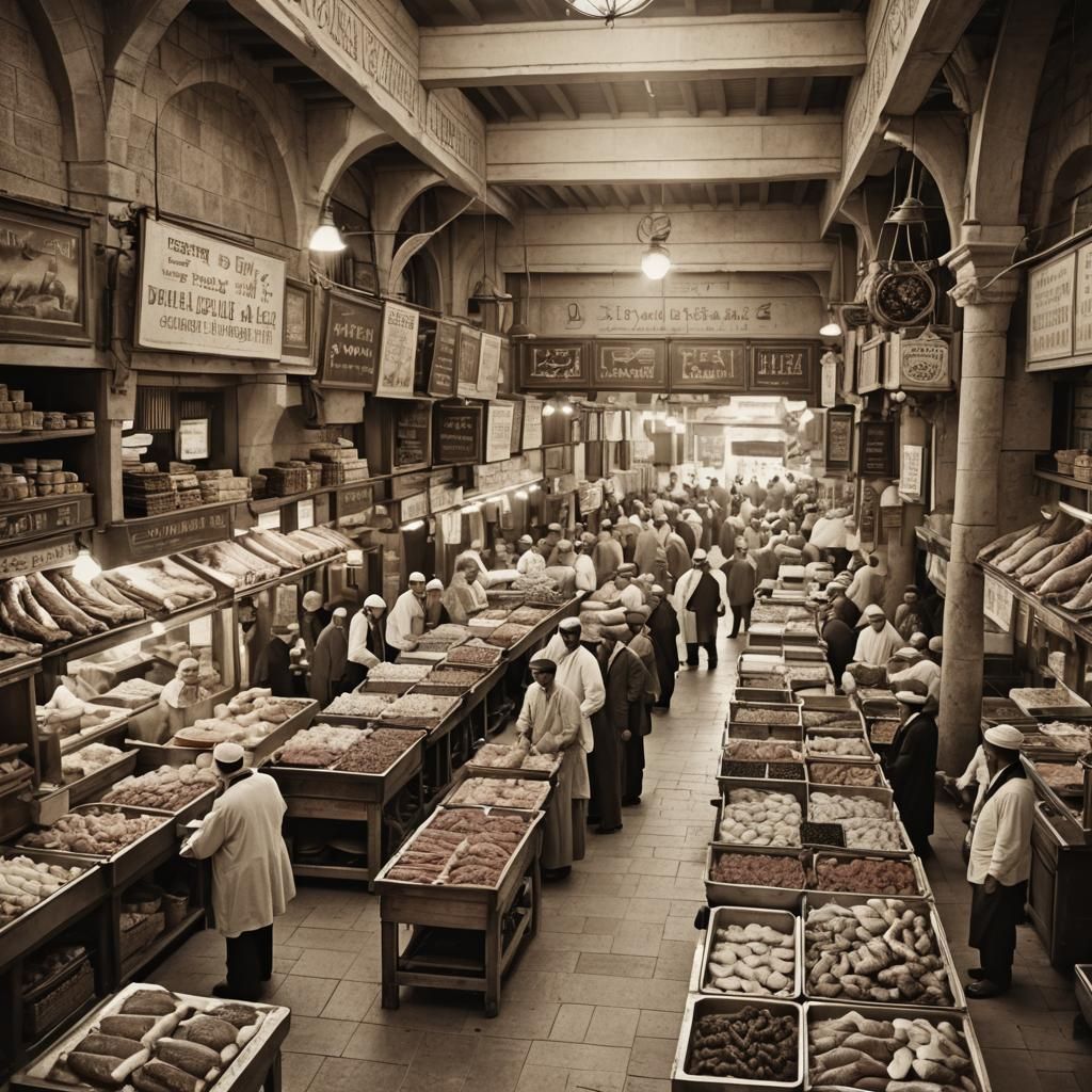 Jerusalem Market Stands Empty in Sepia Photograph