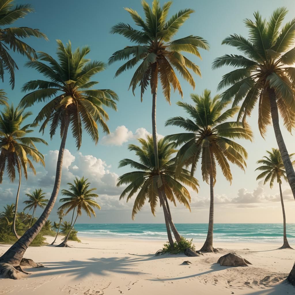Tropical Palm Trees on White Sand: 8K Digital Art