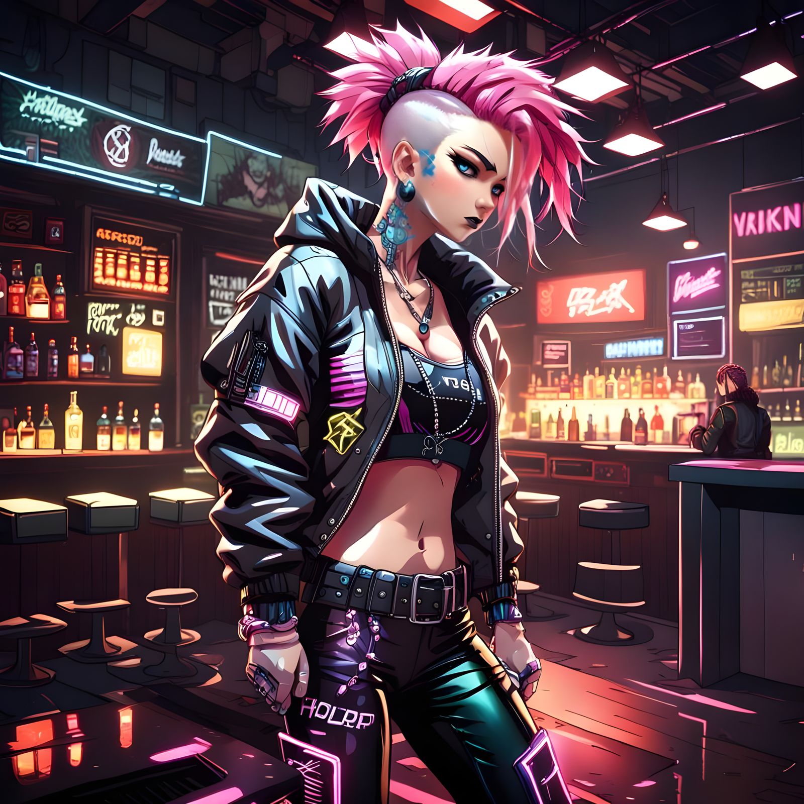 Anime Cyberpunk Goddess with Pink Mohawk