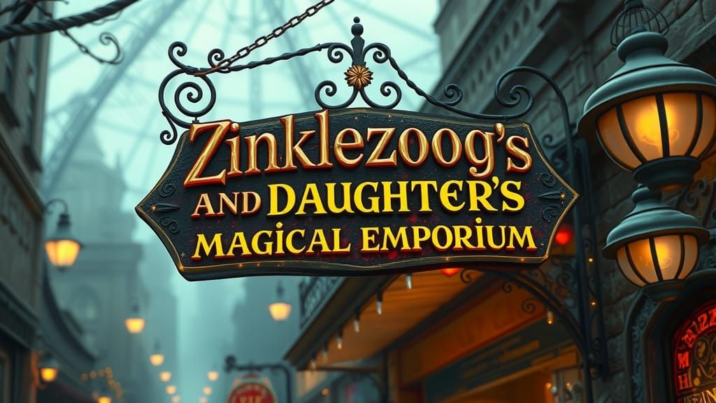 Magical Emporium Sign in Photorealistic Fantasy Style