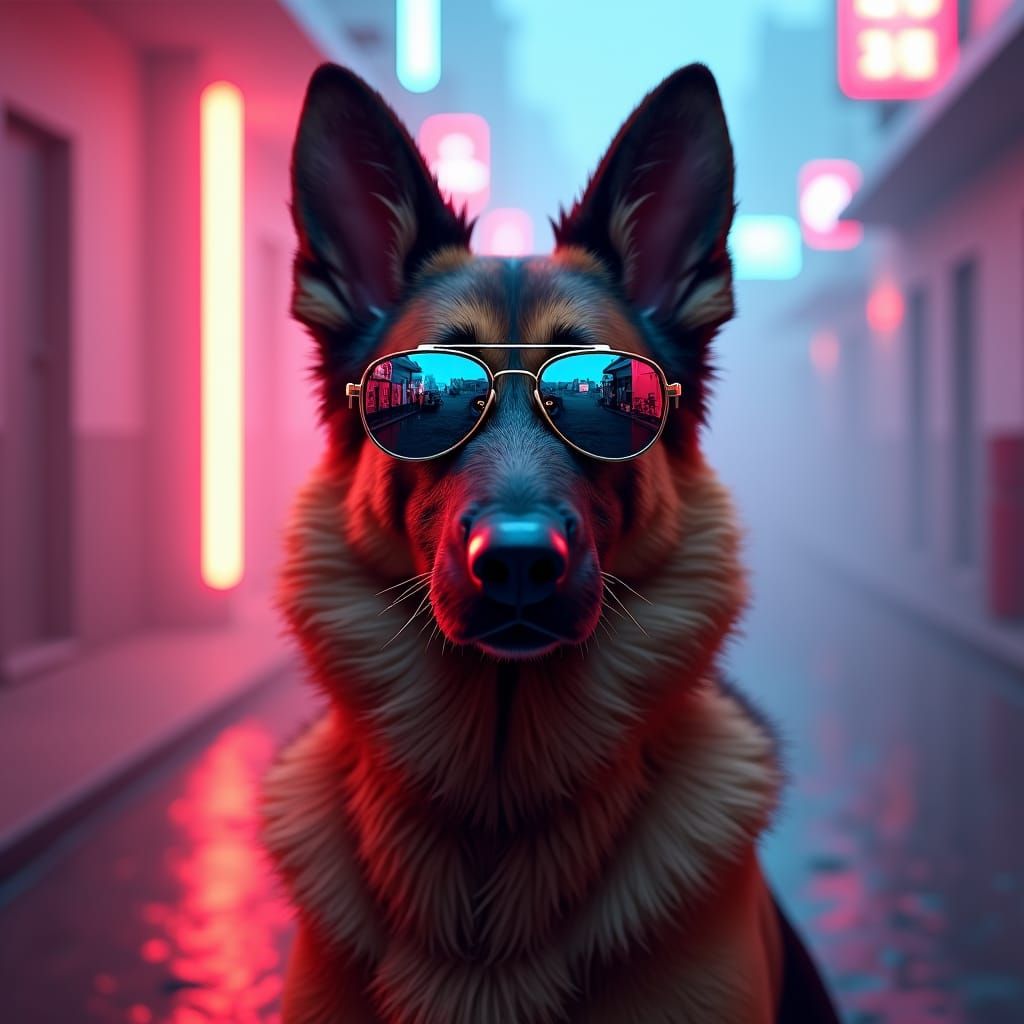 German Shepherd in Sunglasses: Cinematic Fantasy Art