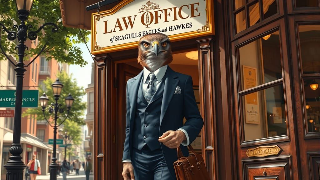 Refined Hawk Enters Whimsical Law Office