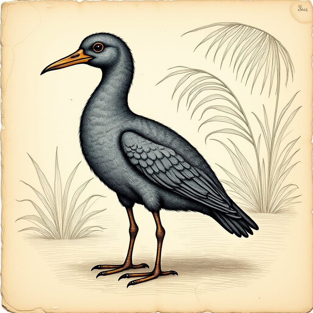 Dodo Bird Pencil Sketch in Vintage Style
