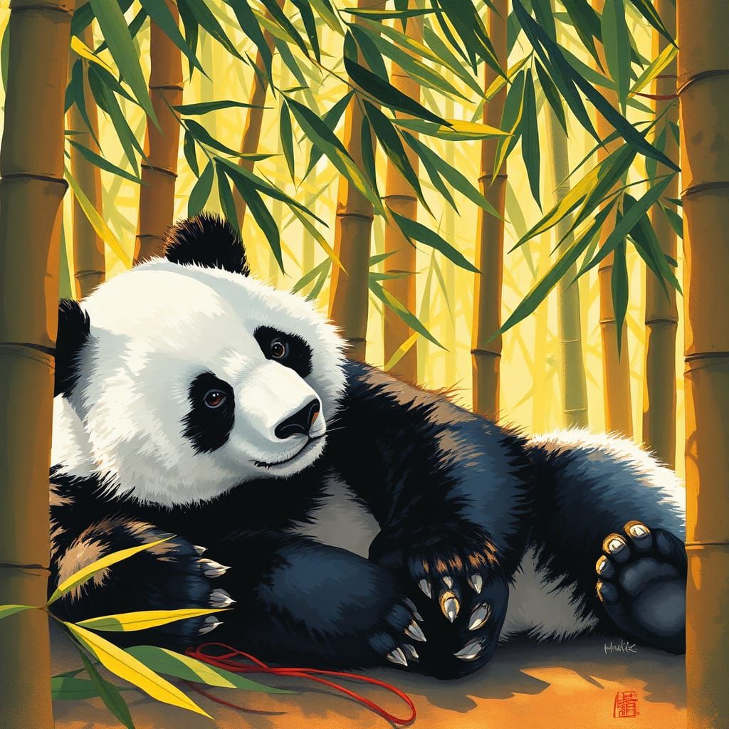 Serene Panda in Traditional Chinese Ink Wash Elegance