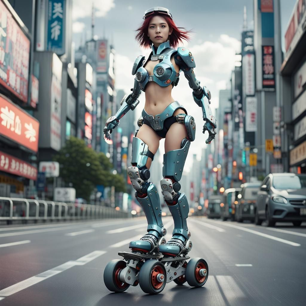 Mecha Rider Skates in High-Tech Tokyo Traffic