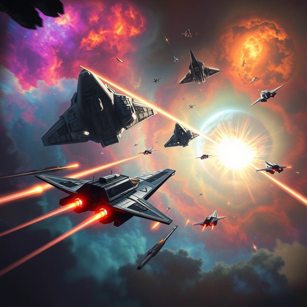 Epic Space Battle Amidst Cosmic Nebula