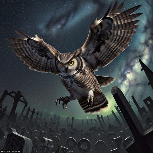 Great Horned Owl Swoops Through Skeleton Horde