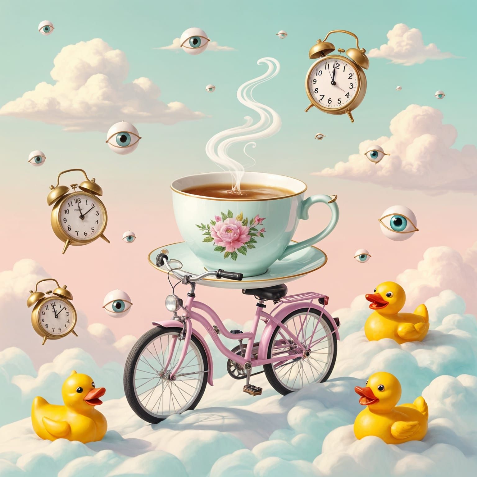 Surreal Dada Airbrush Art: Teacup Bicycle Ride