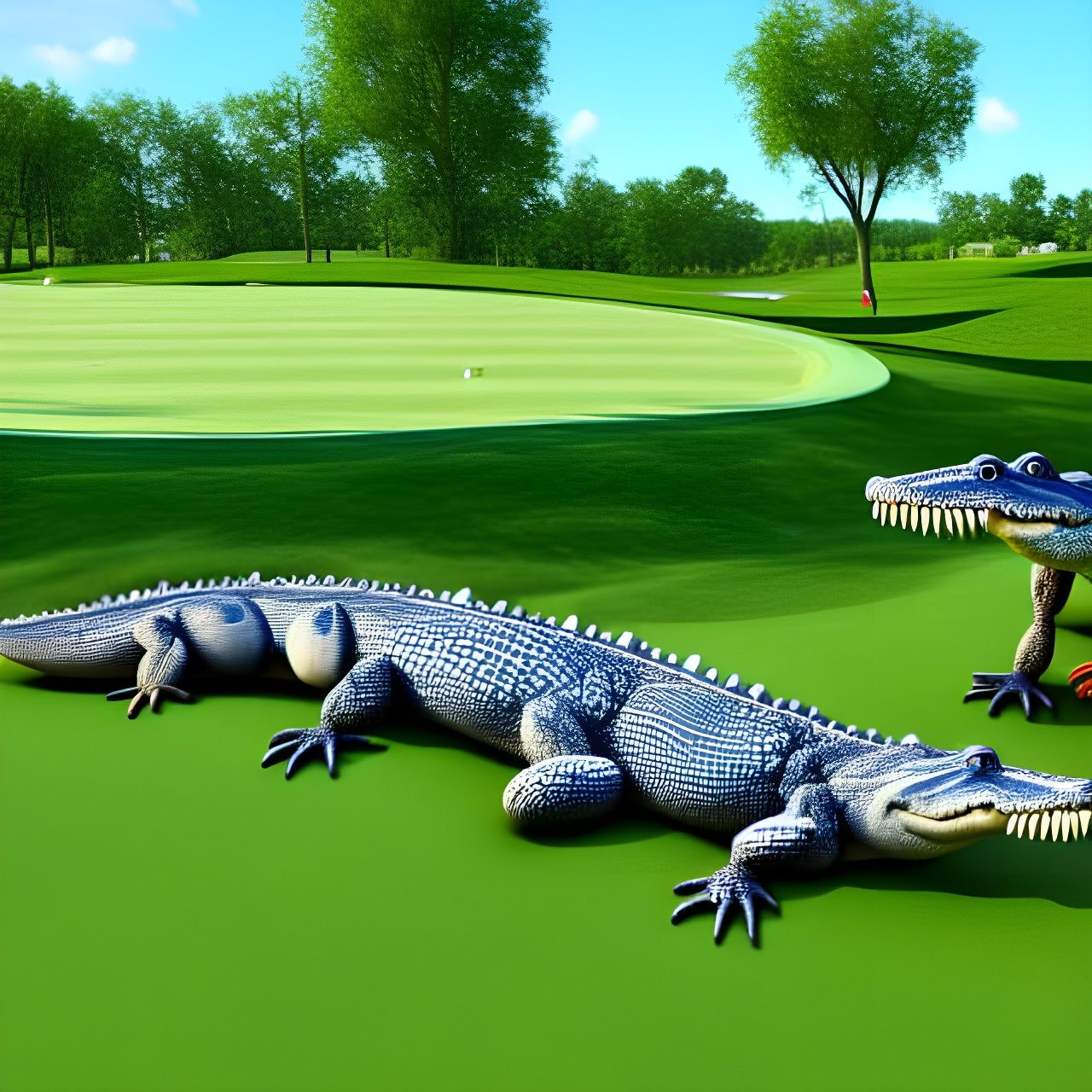 Photorealistic Alligators Play Golf in High Detail