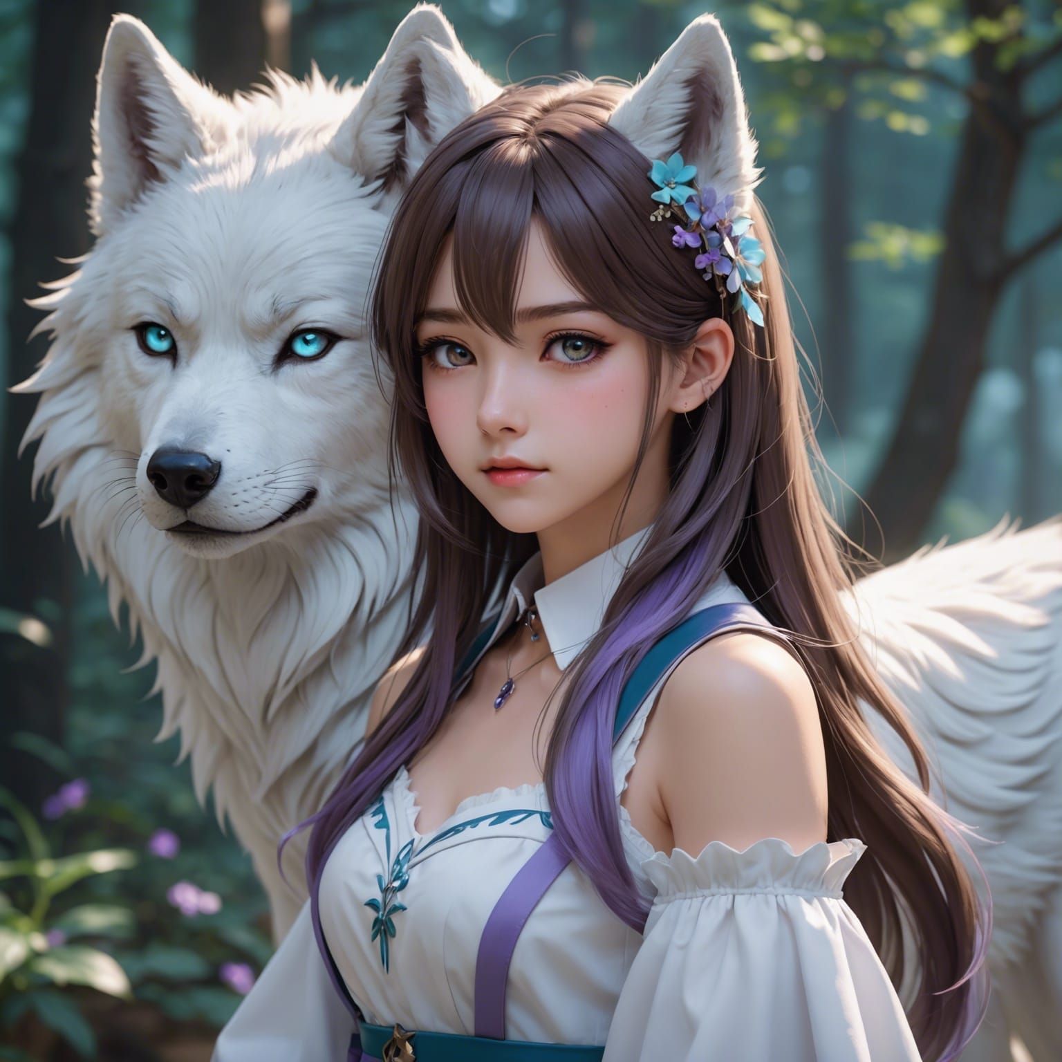 Anime Girl with Wolf Ears in 3D Style