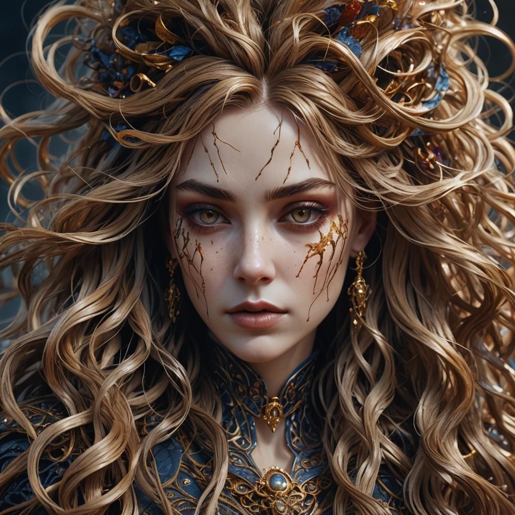Hair Strand Face: Detailed Matte Painting in 8k