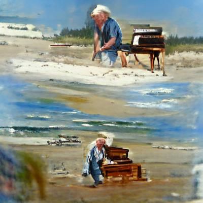 Oil Painting of Pianist on Beach