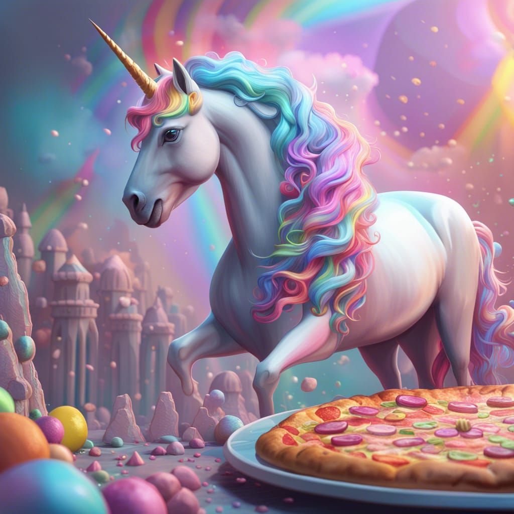 Pastel Rainbow Unicorn Pizza: Fantasy Concept Art
