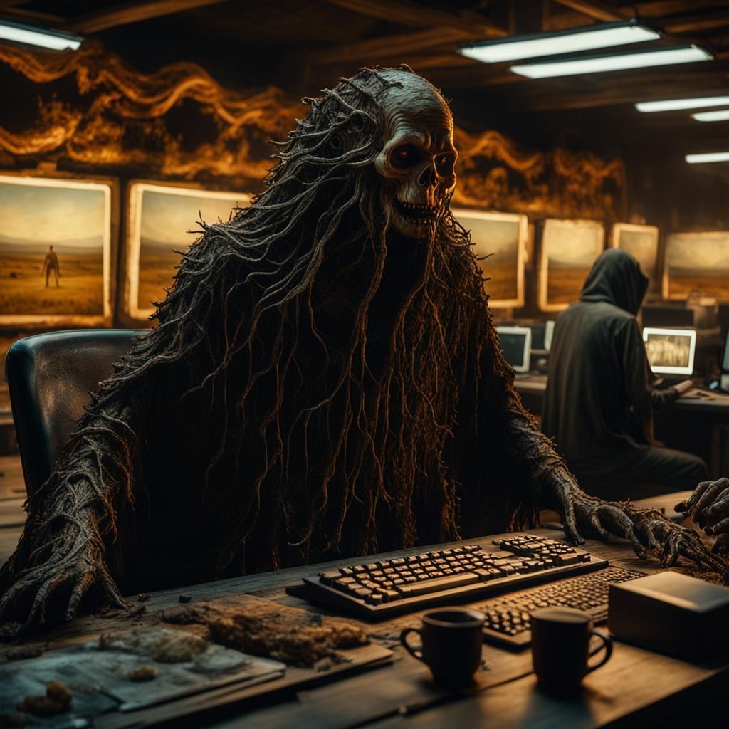 Macabre Body Horror Monster in Wastedland, Digital Art