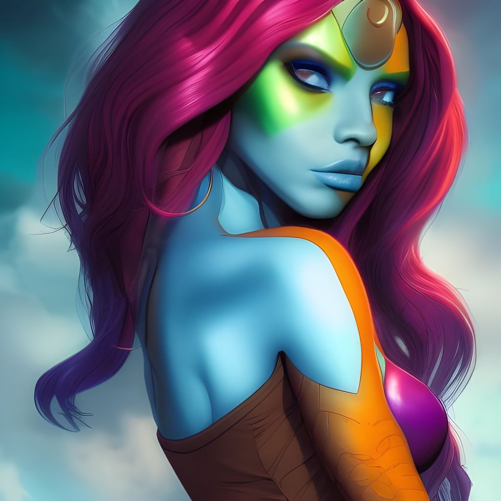 Starfire from Teen Titans, orange hair, head and shoulders portrait, 8k resolution concept art portrait, hyperdetailed i...