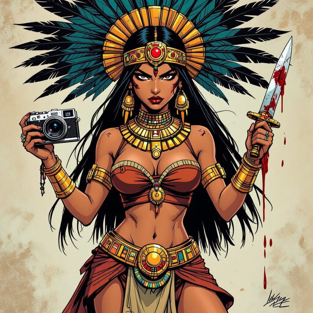 Aztec Priestess Curses in Comic Style