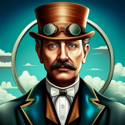 Steampunk Gentleman Portrait in Detailed Matte Painting Styl...