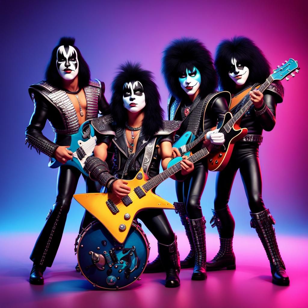 Kiss Band Rendered in Pixar Style 3D Art