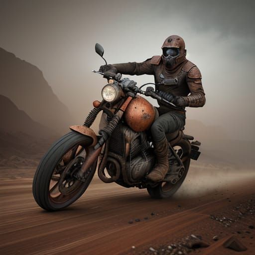 Gritty Digital Painting: Rider in Desolate Wasteland