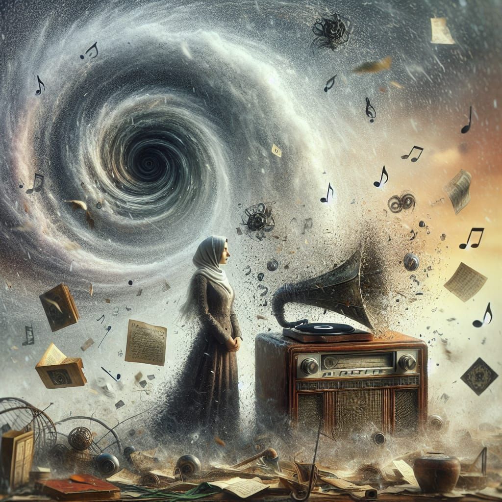 Nostalgic Middle Eastern Woman Listening to Music