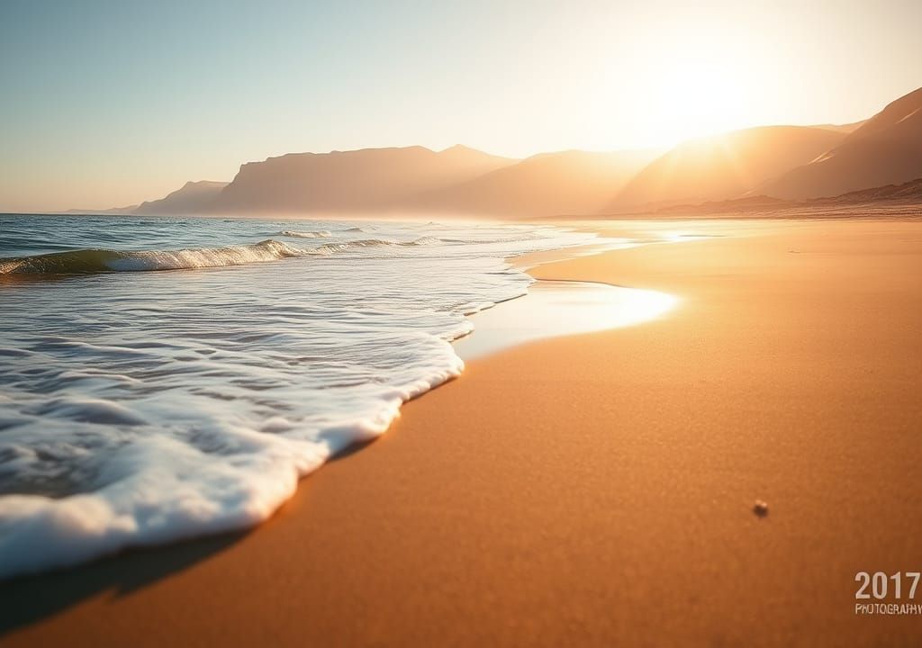 Golden Sunrise on a Serene Sandy Beach