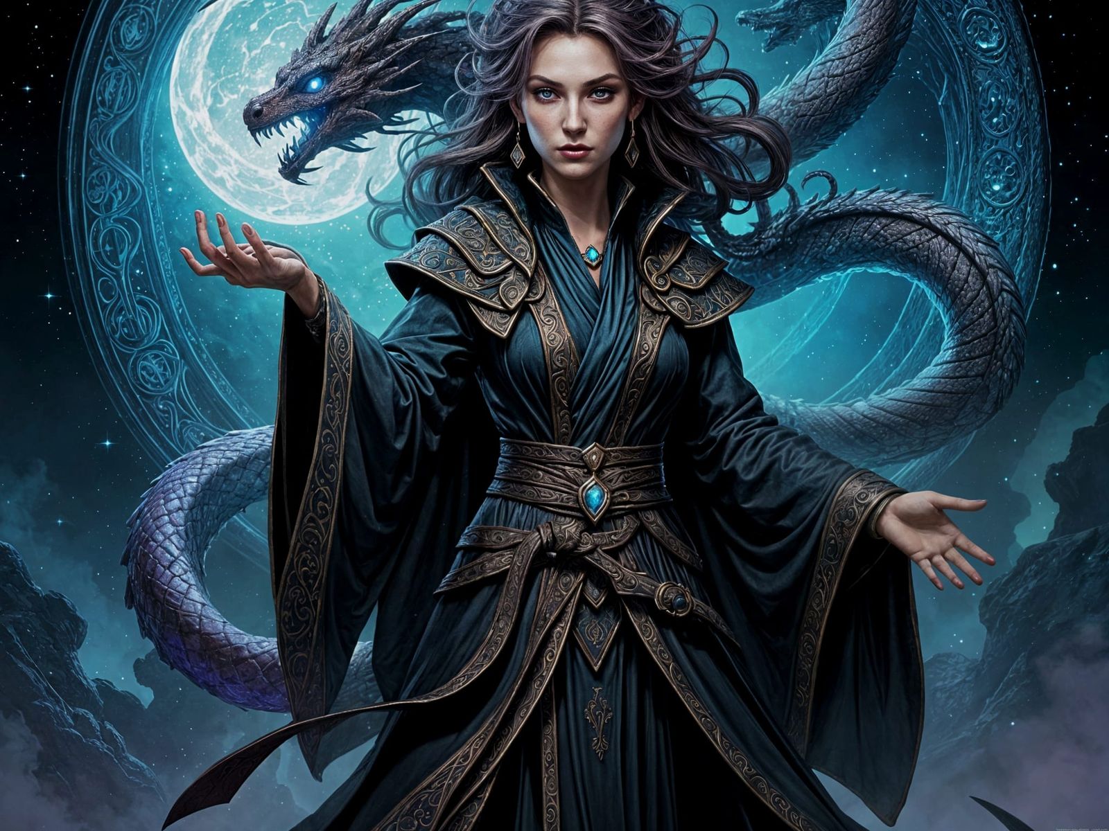 Elven Sorceress Summons Spectral Dragon: Epic Fantasy Art