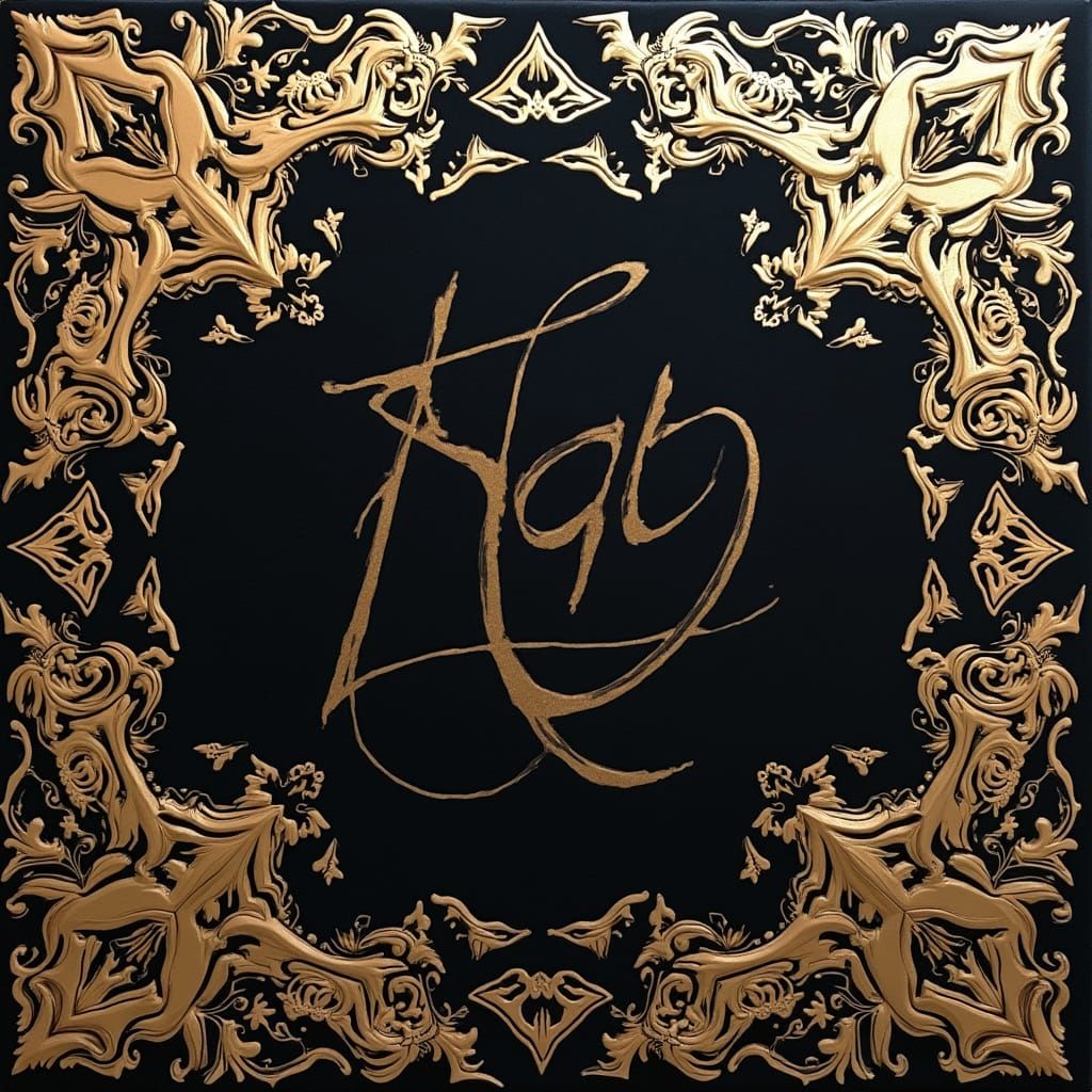 Gold Calligraphy on Velvet: Abstract Beauty Design